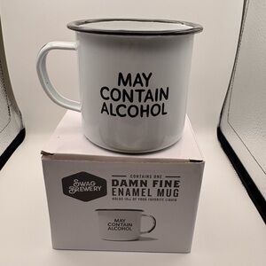 Swag Brewery May Contain Alcohol Enamel Mug 16oz Novelty White Black